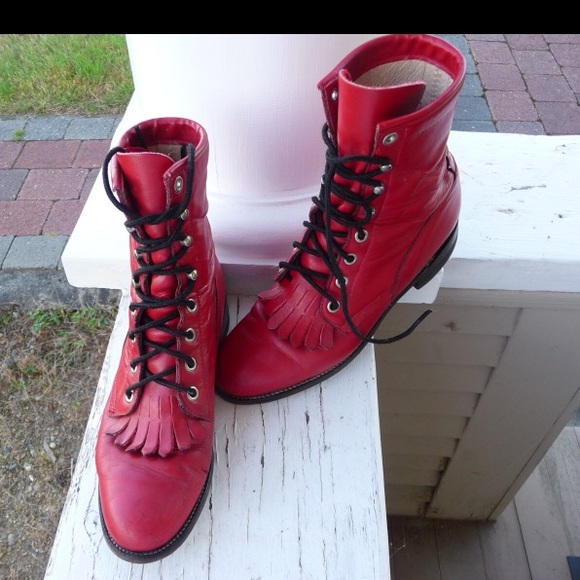 red leather lace up boots